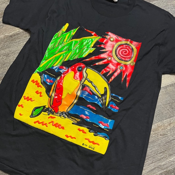 Vintage Bird Print Shirt One Size XXL Night Shirt Puffy Print Handmade 90's 1991 - Picture 2 of 4